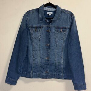 Croft & Barrow Women's Stretch Denim Jacket L Cotton Blend Blue Classic